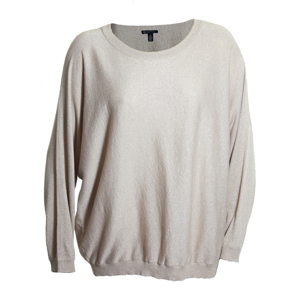 1x Beige Shimmer Long Sleeve Scoop Neck Sweater NEW w/ Tags Plus Sizes INC